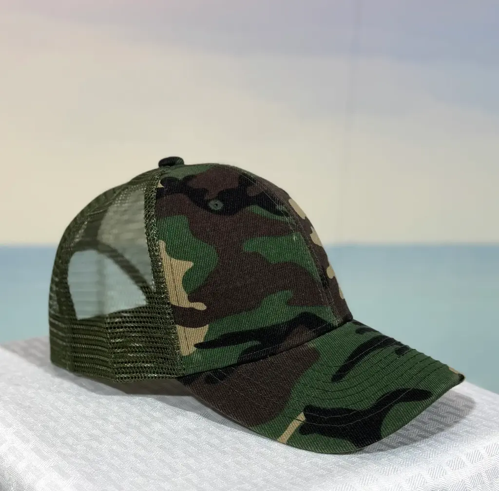 Trucker Hat- Structured Mesh - Green Camo 