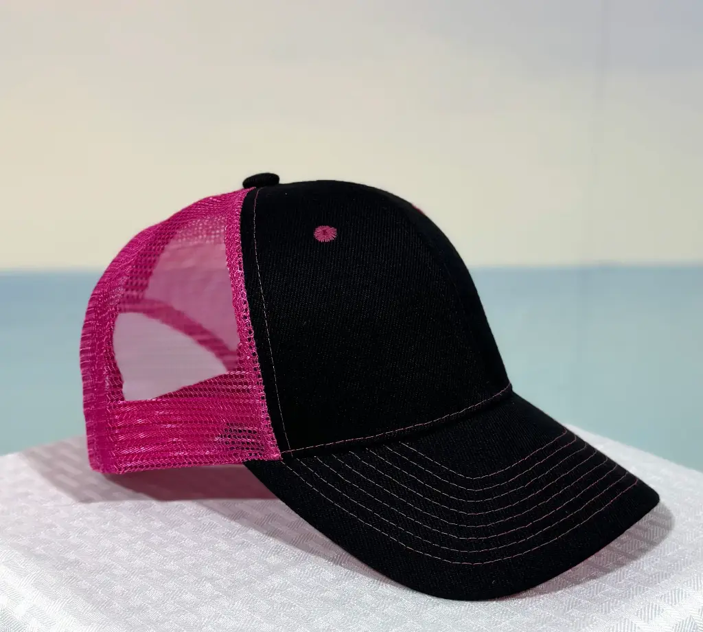Trucker Hat - Structured Mesh Cap - Black/Neon Pink 