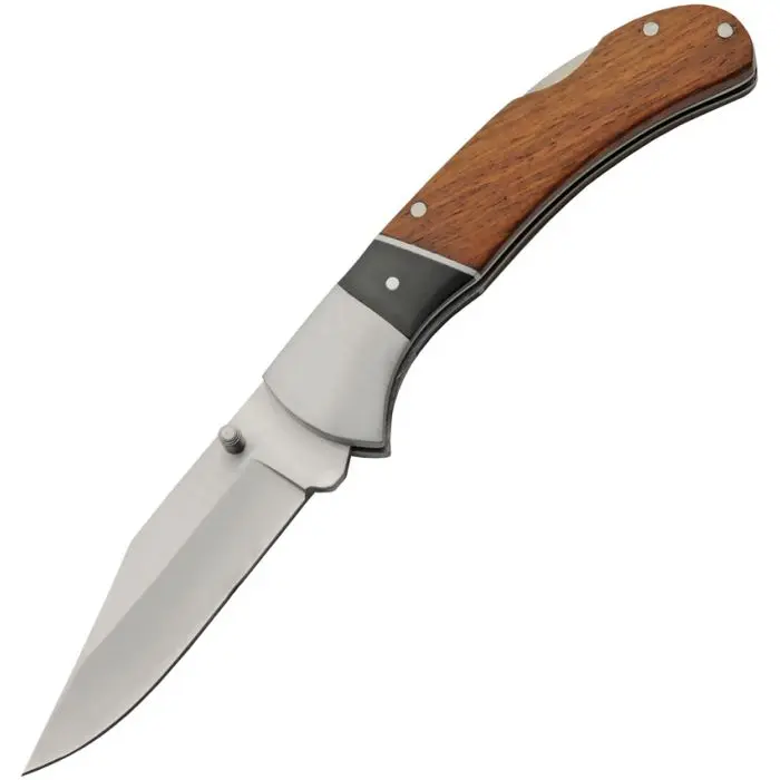 [CN211576] 4" Wood Pocket Knife with black inlay