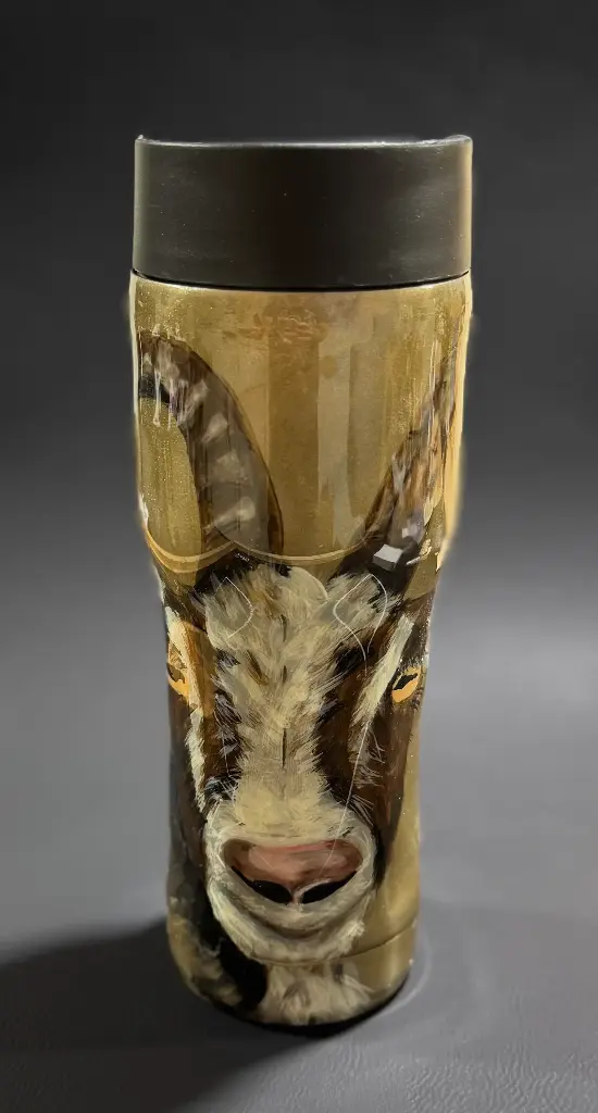 Hand-Painted Stainless Steel Infuser Tumbler – “The Farm Goat”