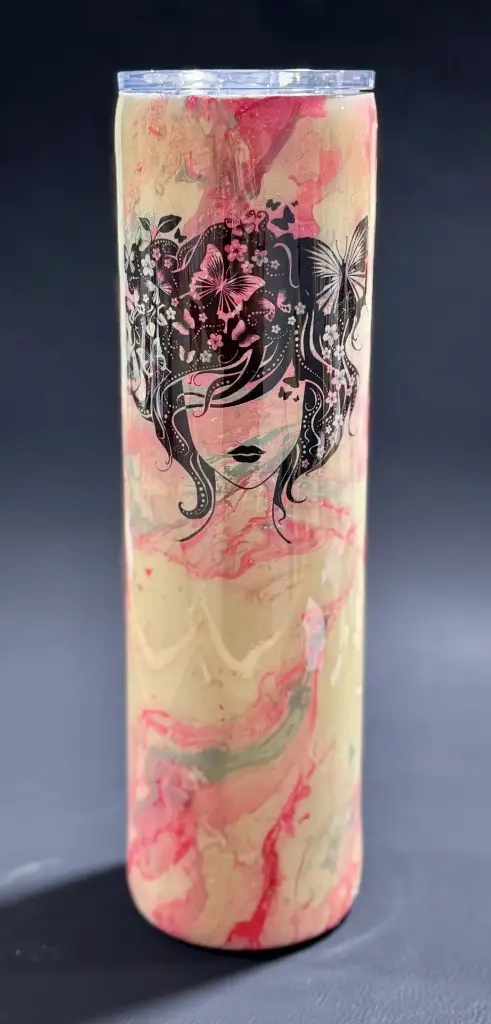 🔥 40 oz Pink & White Marble Stainless Steel Tumbler – “She Was the Fire”