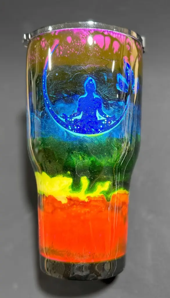 🧘‍♀️ 30 oz Stainless Steel Tumbler – Rainbow Ink & Glitter Meditation Design