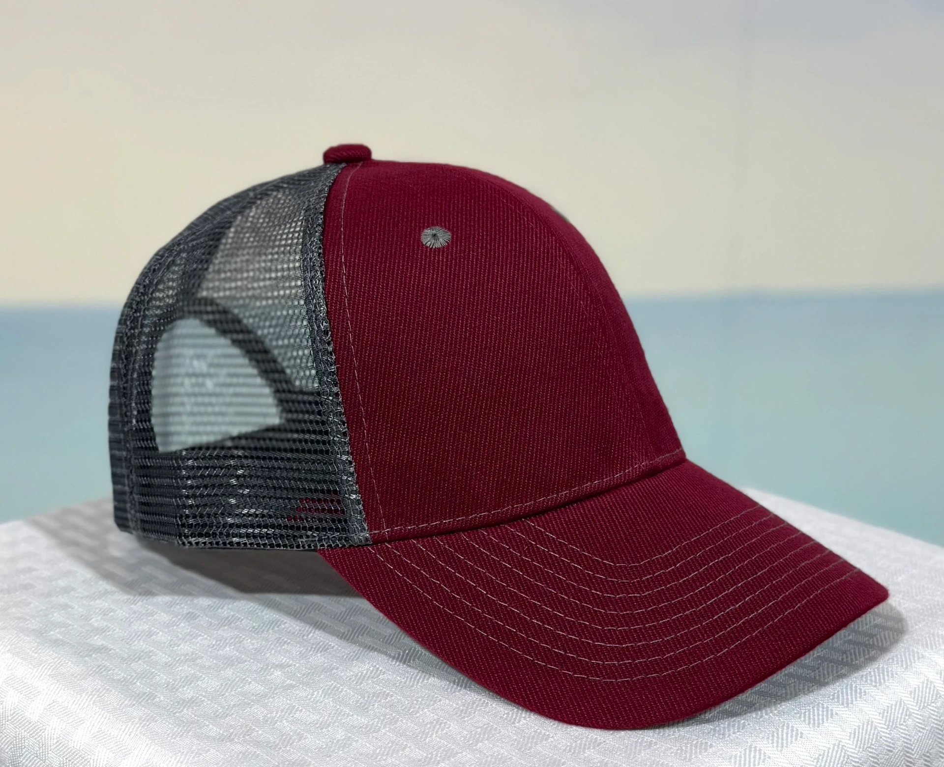 Trucker Hat - Structured Mesh Cap - Burgundy/Dark Gray