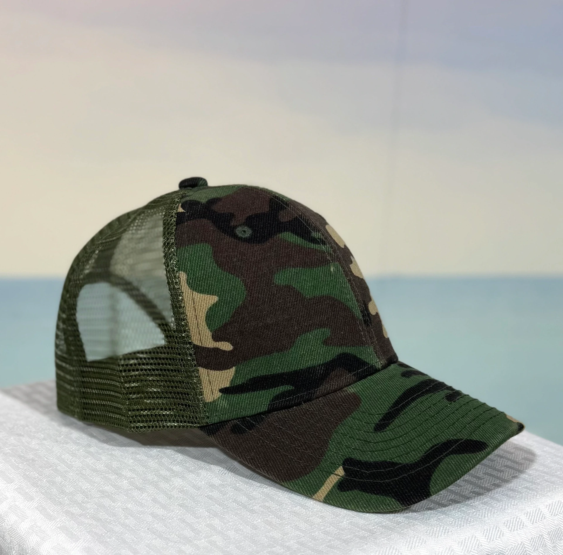 [HT_BKC_2810-GC] Trucker Hat- Structured Mesh - Green Camo