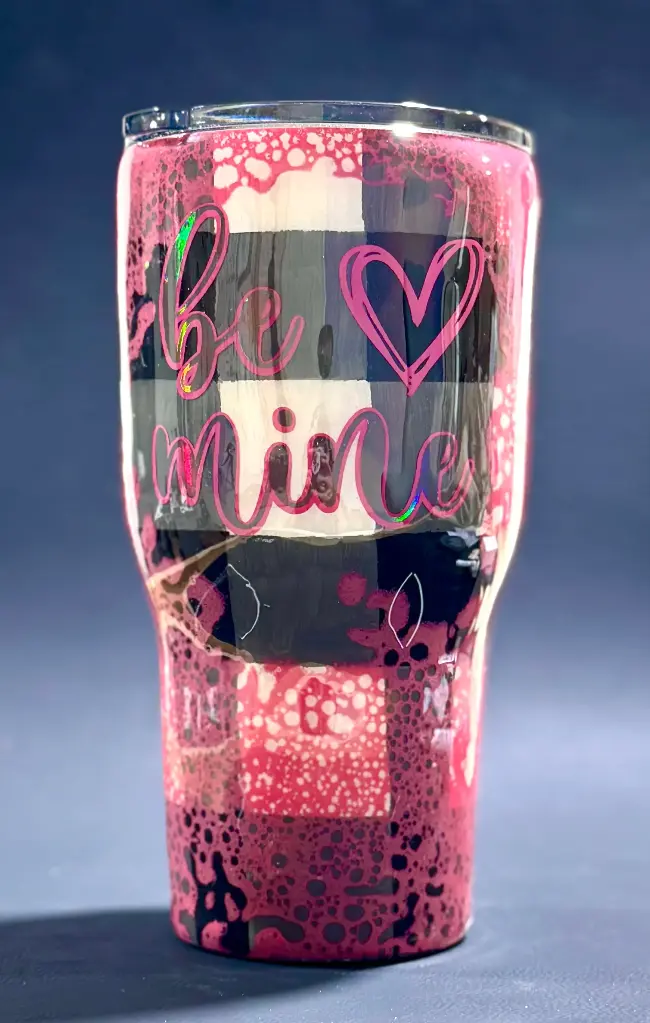 💕 30 oz Stainless Steel Tumbler – “Be Mine” Plaid & Pink Design