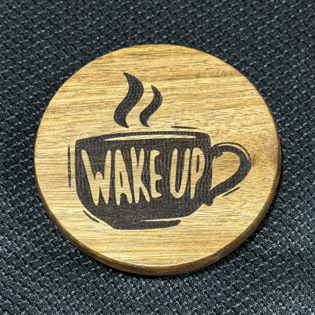 Round Bamboo Coaster - Wake Up