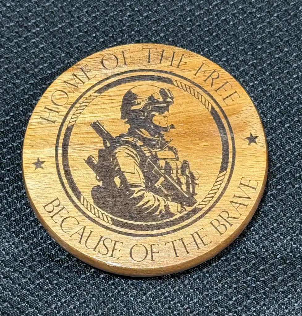 Acacia Wood Round Coaster Home of the Free