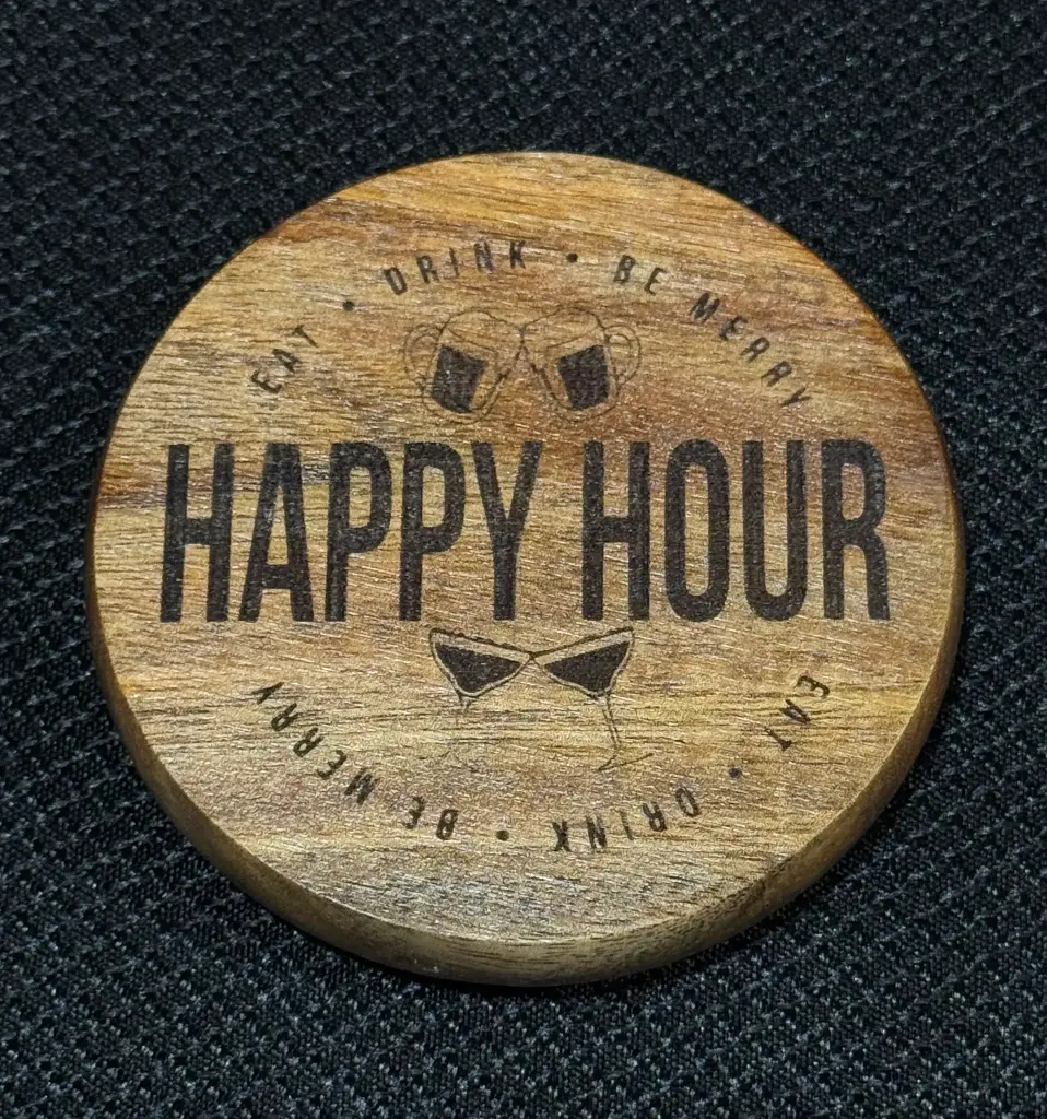 [RWcoaster05] Acacia Wood Round Coaster - Happy Hour