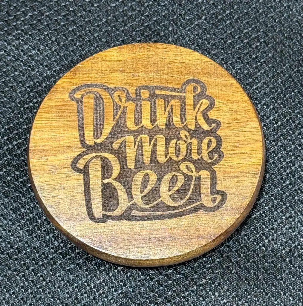 Acacia Wood Round Coaster - Drink More Beer